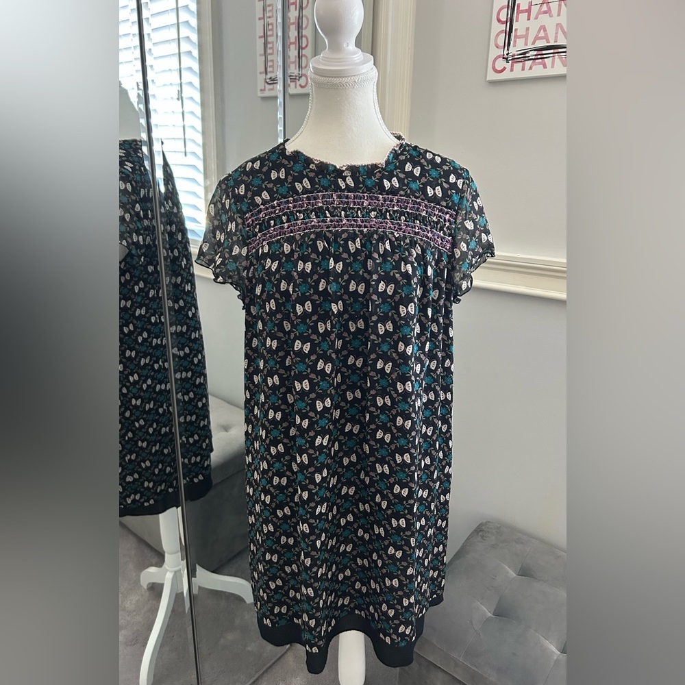 Vintage Anna Sui Floral Silk Shift Dress Size M